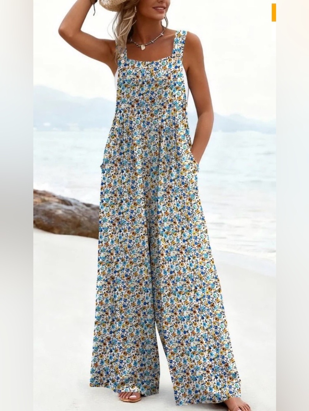 NWOT - Ekouaer Floral Wide Leg Jumpsuit Overalls XL